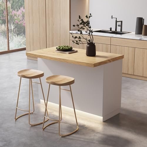 homary 50" Kitchen Island with LED Ambient Lighting, Japandi Kitchen Island with Storage Drawer, Wine Rack & LED Light, Natural & White (Only Island)