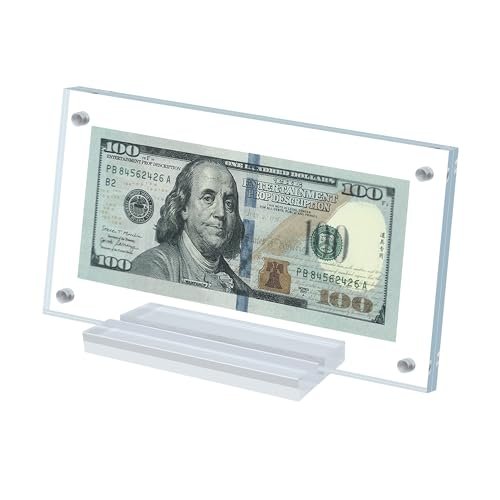 LONCHDAN Dollar Bill Frame Display Acrylic Dollar Bill Holder for Collectors Currency Frame Display Case Double-Sided Transparent Ticket Banknotes Stamp Photo Protector (Transparent-1)