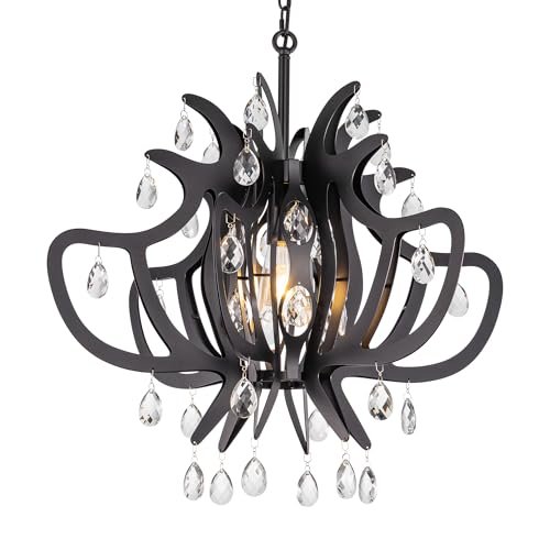 TOCHIC Vintage Black Chandelier, 24" Modern Farmhouse Gothic Style Crystal Chandelier for Living Room, Mid Century Ceiling Light Fixture for Bedroom, Entryway, Dining Room, Foyer