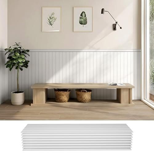janasse PS Wainscoting Wall Panel Kit, 8PCS 38.7” x 9.65” Decorative Wall Panels, Paintable Waterproof PS Panels for Living Room, Dining Room & Hallway – Easy DIY, Covers 20.7 Sq.Ft(White)