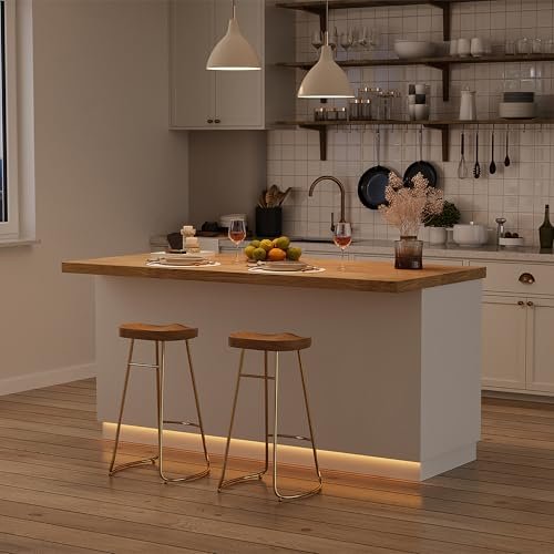 homary 72'' Kitchen Island with Storage Japandi Style Wood Islands with Seating and LED Light in Gray (Without Chair, Natural)