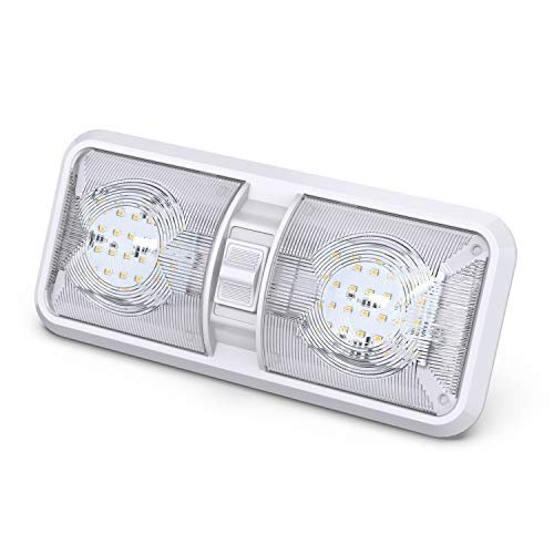 Leisure LED RV LED Ceiling Double Dome Light Fixture with ON/OFF Switch Interior Lighting for Car/RV/Trailer/Camper/Boat DC 12V Natural White 4000-4500K 48X2835SMD Natural White 4000-4500K, (1 Pack)