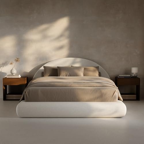 RECCI AirFrame Half-Moon Upholstered Queen Platform Bed Frame, Velvet Curved Arched Base with Headboard, 5 Inch Fully Round Cushioned Foam, No Box Spring Needed, Easy Assembly