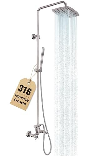 G-Promise 316 Marine Grade Stainless Steel Outdoor Shower Kit - Includes 10" Rain Shower Head & Handheld Spray, Wall Mounted, Maximum Corrosion Resistant for Poolside, Backyard, Coastal Homes