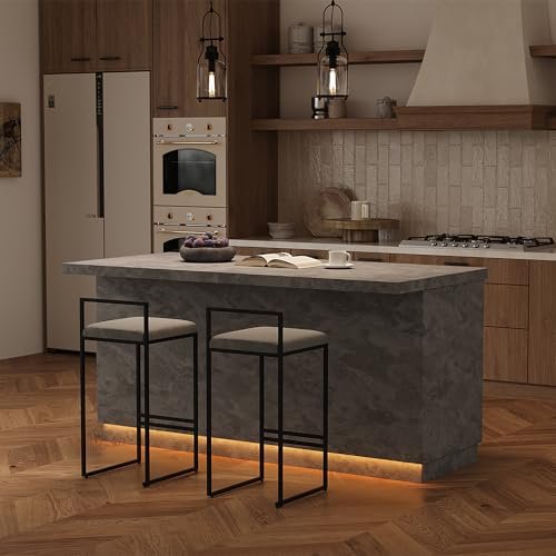 homary 72" Kitchen Island with LED Ambient Lighting, Japandi Gray Kitchen Island with Storage Drawer, Wine Rack & LED Light (Only Island)