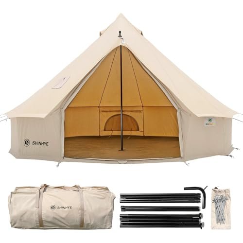 Canvas Bell Tent Yurt Tent 4 Seasons for Camping 100% Cotton Glamping Tents with Stove Jack, Family Camping Outdoor Hunting Party (3M- 9.8FT)