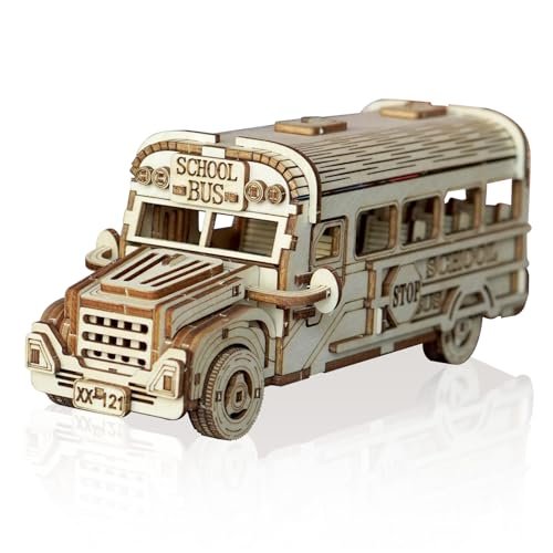 Foyucool 3D Wooden Puzzle for Adults, DIY Creative School Bus Design Model Kit, Creative Assembly Model Building Kits to Build for Adults, DIY Assembly Puzzle for Christmas Day