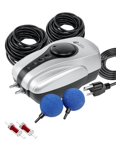 AquaMiracle All-in-One Koi Pond Aerator for Outdoor Ponds up to 1000 Gallons, Pond Air Pump Pond Aeration System with Double Outlet Airline Tubing Air Stones Check Valves