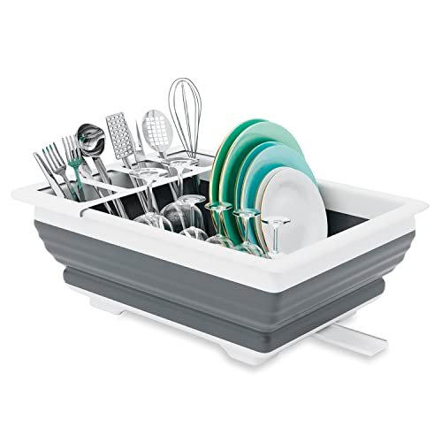 THANSTAR Collapsible Dish Drainer Portable Dinnerware Drainer Organizer for Kitchen RV Campers Travel Trailer Space Saving Kitchen Storage Tray