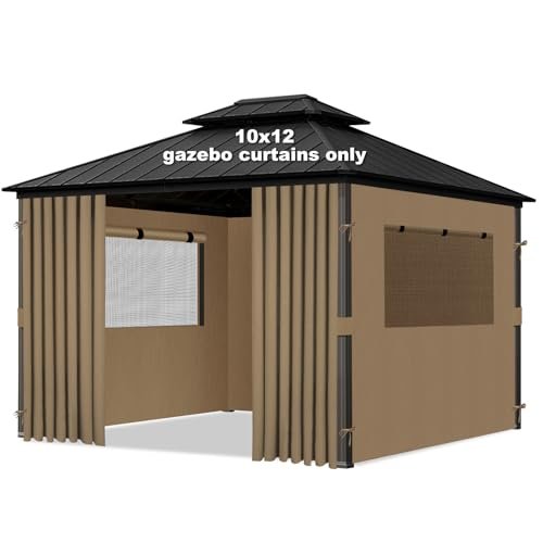 10'x12' Gazebo Curtains Outdoor Waterproof, 4-Panels Sidewalls with Zipper, Universal Replacement for Patio Privacy Screen(Only Curtains)