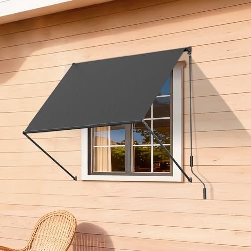 HOMEDEMO Small Retractable Window Awning 59"x59" Outdoor Patio Awning, Sun Shade Shelter with Waterproof UV-Resistant Fabric for Window, Door, Coffee Shop, RV