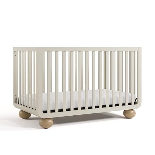 Storkcraft Amalfi 5-in-1 Convertible Crib with Toddler Guardrail – GREENGUARD Gold Certified, Conversion Kit Included, Fits Baby Crib Mattress, Converts to Full Bed (Frosted Oat and Driftwood)