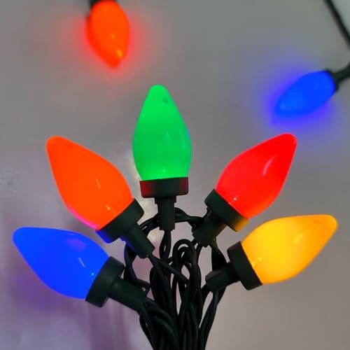 25Ft Vintage Christmas Lights Outdoor, C7 LED Multicolor Christmas String Lights with 25 Shatterproof LED Light Bulbs, Plug in Extendable Xmas Light for Patio Party Garden Wedding Xmas Tree Decor