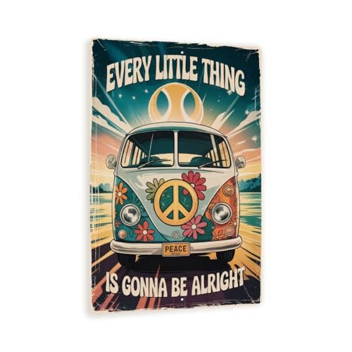 Vintage Bus Sign – 8x12 Retro Hippie Peace Van Wall Decor, "Every Little Thing" Distressed Metal Art For Boho, Garage, Or Patio