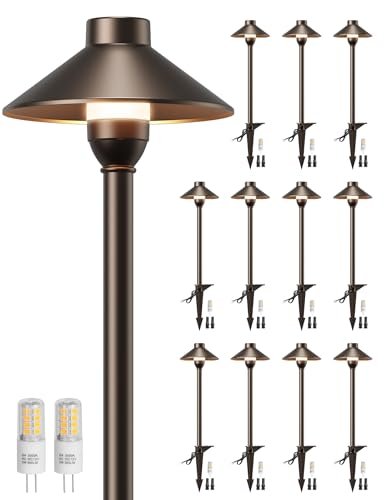 PARTPHONER Low Voltage Landscape Lighting 12-Pack, Aluminum 12V Pathway Lights with G4 Bulbs, Waterproof Oil Rubbed Bronze Color Wired Path Lights with Connectors for Walkway Yard Garden
