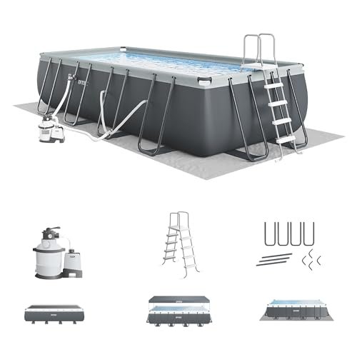 INTEX Ultra XTR 24 ft x 12 ft 52 in Above Ground Pool Set, Rectangular Swimming Pool with Steel Frame, 2100 GPH Sand Filter Pump, Ladder, Cover, & Ground Cloth