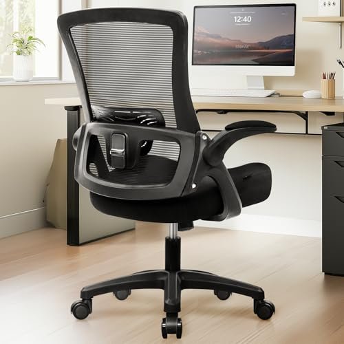NEO Chair Office Desk Gaming Chair Computer High Back Mesh Seat with Rolling Wheels Ergonomic Adjustable Comfy Flip-up Armrests Lumbar Support Height for Home (Black)