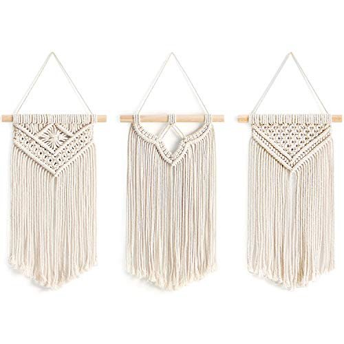 Mkono Small Macrame Wall Hanging 3 Pack Boho Art Woven Wall Decor Home Chic Decoration for Bedroom Living Room Apartment Gallery, Christmas Gift, 8" W x 14" L