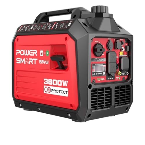 PowerSmart 3800 Watt Dual Fuel Inverter Generator, Quiet Portable Gas Propane Powered with CO Sensor and RV Ready Outlet, 149cc 4-Stroke OHV Engine for Home Backup, Camping and Tailgating