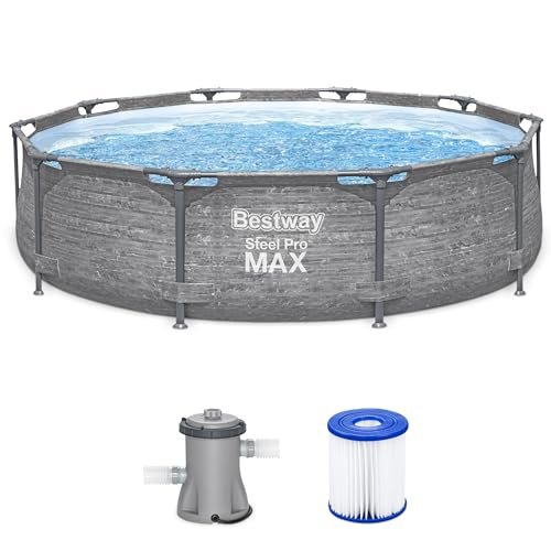Bestway Steel Pro MAX 10' x 30" Above Ground Pool, Round Metal Frame Outdoor Swimming Pool Set with Filter Pump, Stacked Stone Print