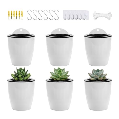 ORIMERC 4 Inch Self Watering Hanging Planters, Wall Mounted Plant Pots with Complete Accessories, Automatic Watering Flower Pots for Indoor Outdoor Garden, Succulents, Herbs, Home Décor, Set of 6