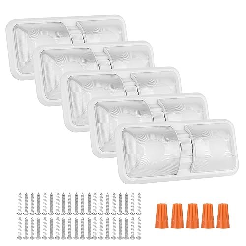 RVZONE 12V Led RV Ceiling 1100 Lumen Double Dome Light | RV Interior Lighting Fixture with ON/Off Switch for RV Trailer Camper Truck Van Boat Car (5 Pack Natural White 4000-4500K)