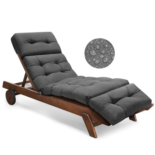 Tycdiose Outdoor Chaise Lounge Chair Cushion Waterproof 74.4 x 22 x 4.7 Inches Memory Foam Lounge Chair Cushions Replacement for Outdoor Furniture with Ties, Thickened Pool Lounge Chair Cushions, Grey