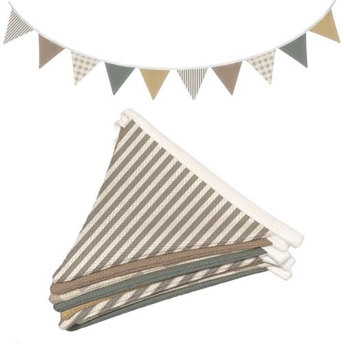 RTXLEZM Nursery Wall Art Decor,Toddler GirlRoom Bedroom, Nursery Baby Girls Boys Canvas Linen Garland Triangle Banners，11Ft Pennant Banner Bunting Flags Fabric for Baby Shower Birthday Party