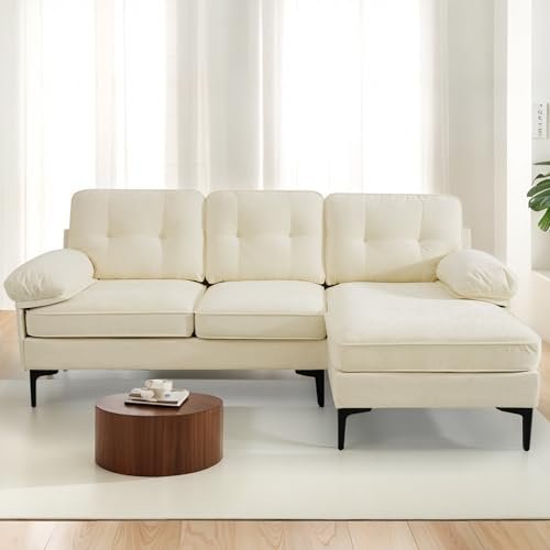 PARKOL 82in L Shaped Sectional Couches Small Lounge Sofa Couches Set Clearance Set Couch for Small Space Apartment (White (Chenille Fabric), 82" Width with Reversible Chaise)