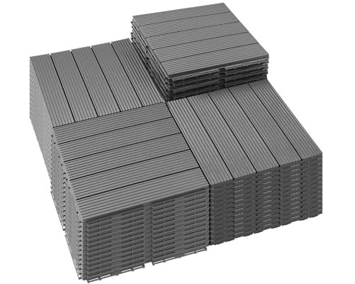 PrimeZone 54 PCS Plastic Interlocking Patio Deck Tiles - 12" x 12" Anti-Slip Waterproof Outdoor Flooring Decor, Floor Decking for Balcony, Backyard, Garden & Poolside, All Weather Use, Grey