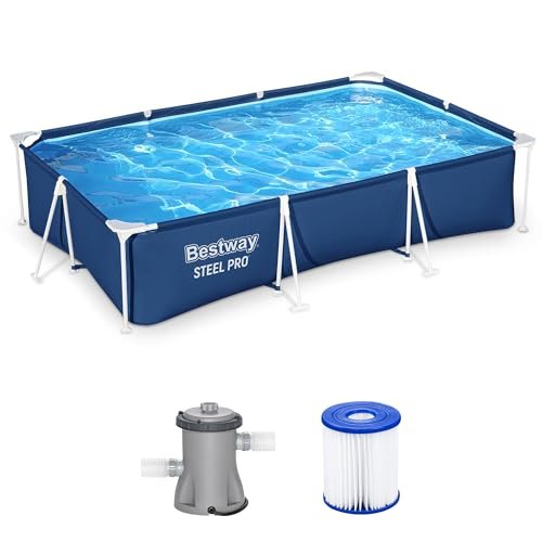 Bestway Steel Pro 9' 10" x 6' 7" x 26" Rectangular Above Ground Pool Set with 827 Gallon Capacity, DuraPlus Liner, and Flowclear 330 GPH Filter Pump