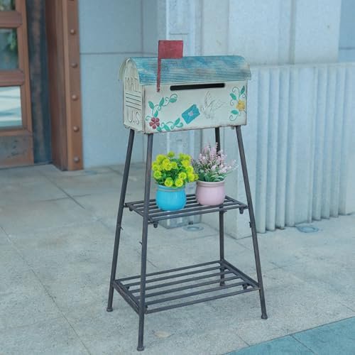 Vintage Mailboxes for Outside with Stand,Metal Mailbox and Stand Combination,Decorative Mailbox for Parcels, Envelopes & Garden Storage