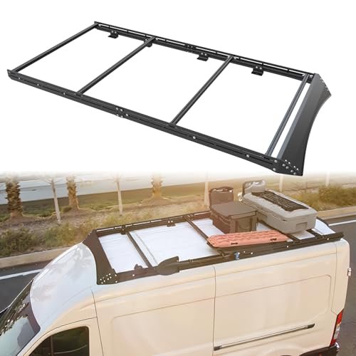 MELIPRON Camper Van Roof Rack Fit for Ford Transit 148" WB Mid Roof, Low Profile Aluminum Rack with Wind Fairing, T-Slot Crossbars for Solar Panels, Awnings, Ladder, 300lb Dynamic/500lb Static