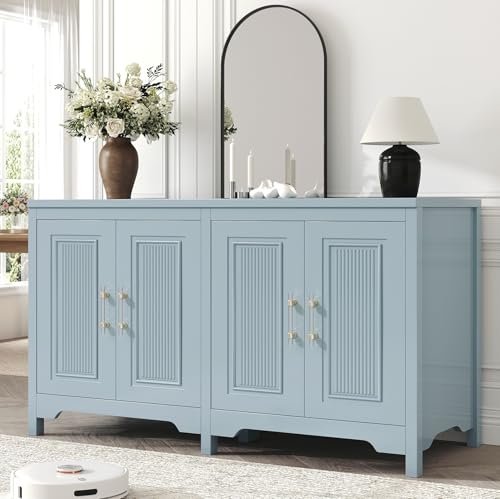 Jocoevol Buffet Cabinet with Storage, 55" Blue Kitchen Storage Cabinet with Shelves, Modern Farmhouse Coffee Bar Station for Dining Room, Kitchen Buffet, Slate Blue