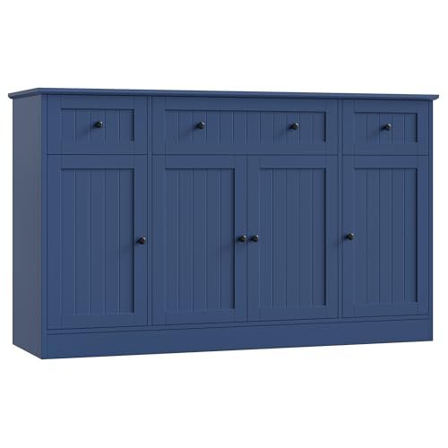 HITHOS 55" Sideboard Buffet Cabinet with Storage, Modern Kitchen Buffet Storage Cabinet with Drawers, Wood Coffee Bar with Adjustable Shelves, Large Sideboard for Kitchen, Living Room, Blue