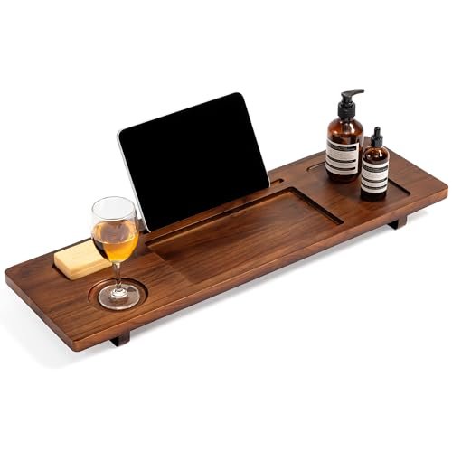 Premium Teak Bathtub Tray for Freestanding Baths - 29" Adjustable Spa Caddy | Compact, Thick & Stable Design | Anti-Tip with Accessories Holder | Natural Water-Resistant Finish