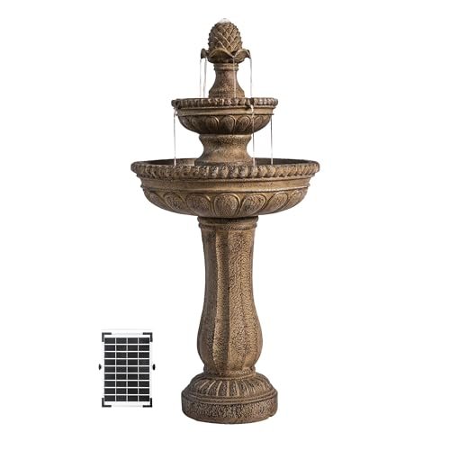 XBrand 39" Solar Water Fountain, 2-Tier Outdoor Sand Stone Resin with Solar Panel & Pump for Home Garden Yard Decor