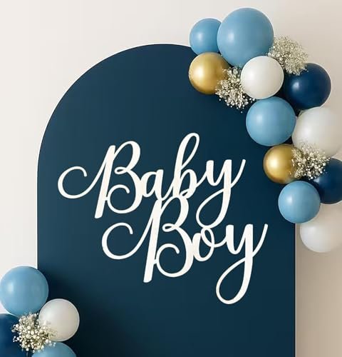 QWTOWFM Baby Boy Sign for Backdrop,Wooden Baby Shower Sign Balloon Arch Decor for Newborn Gender Reveal 1st Birthday Party Photo Booth Props Door Decorations
