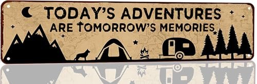 Camping Decor Camper Signs Rv Accessories Vintage Metal Tin Sign Outside Camping Sign Rv Wall Decor Today's Adventure Are Tomorrow's Memories Sign Campers Gifts Campsite Decorations 16x4 Inches