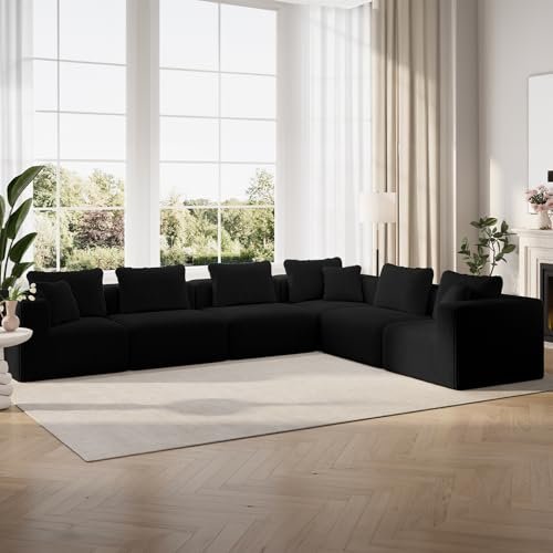 Novilla 141" Modular Sectional Sofa, Modern Cloud Sectional Couch with Smarts Coil® Support, L-Shape Boneless Couch for Living Room Apartments Bedroom, No Assembly Required (6 Seat)