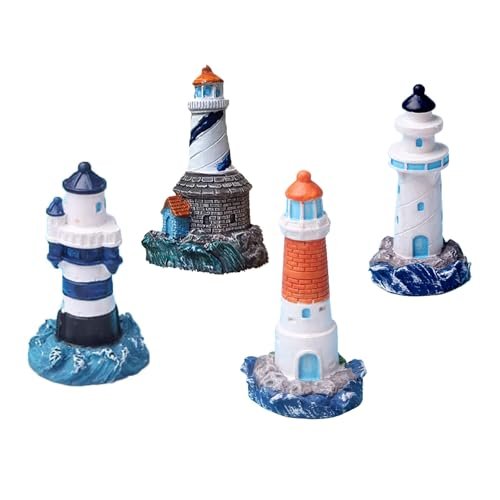 BQWanFA Lighthouse Decoration 4Pcs Fish Tank Decorations Nautical Lighthouse Resin Lighthouse Model Miniature Lighthouse Outdoor Light Garden Yard Lawn Fish Tank Decoration