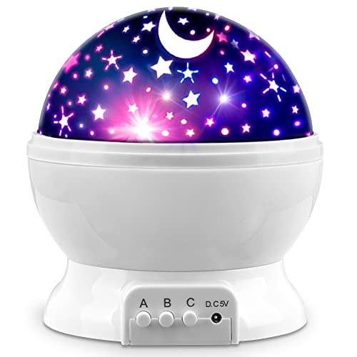 MOKOQI Star Projector Night Lights for Kids, Birthday Gifts for 3 4 5 Year Old Girls and Boys, Projection Lamp for Kids Bedroom Ceiling, Stars and Moon for Child Asleep Peacefully (White)