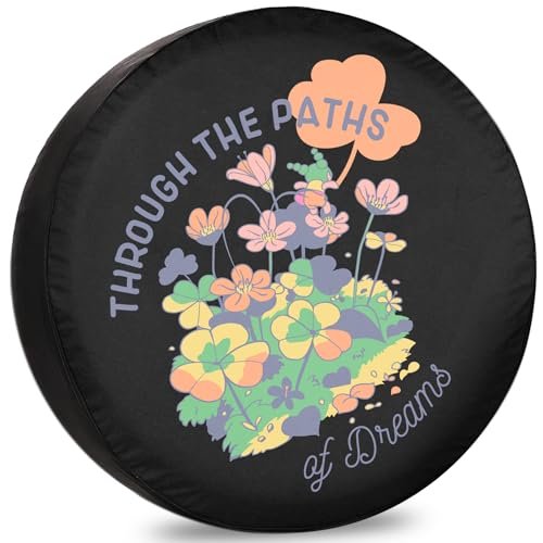 RUUEESTAR Floral Paths Camper Spare Tire Cover – Oxford Fabric Conversion Van Accessories with Waterproof, UV-Resistant & Dustproof Protection for RVs, SUV, Car - 16 Inch