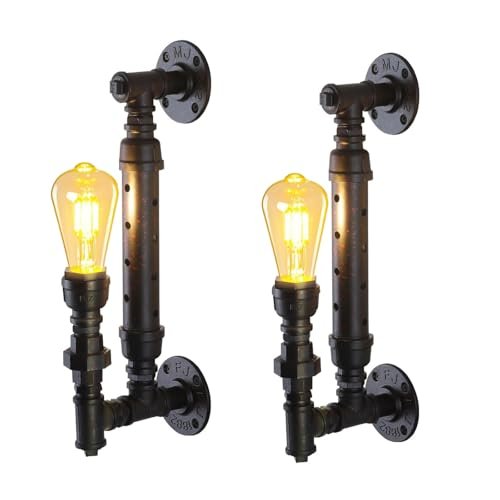 TIGKHAE Farmhouse Antique Wall Sconce Set of 2 Rustic Vintage Steampunk Water Pipe Sconce Lights E26 Industrial Wall Mount Lamp Gothic Lighting Fixture Rustic Wall Lighting for Living Room Hallway Bar