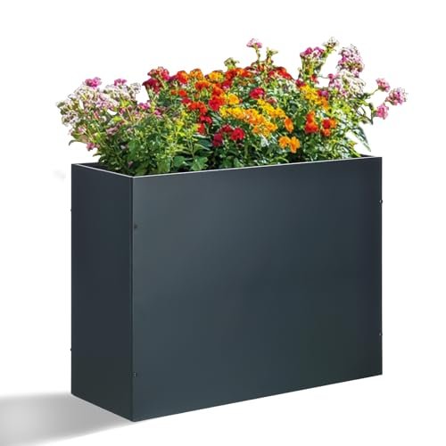 SUNNYPARK Large Metal Planter Box 32”x 12”x 24”, Rectangular Modern Grey Metal Planter Box Heavy Duty with Drainage Holes for Outdoor Garden Patio