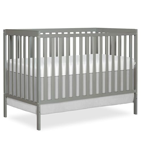 Dream On Me Synergy 5-in-1 Convertible Full-Size Baby Crib with Toddler, Day & Full Bed Conversion in Cool Grey, GreenGuard Gold & BSA, 3 Mattress Heights, Sustainable Pinewood