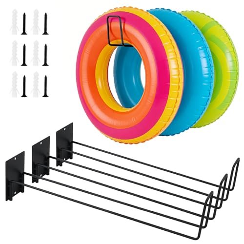 MUOUAKATE 3 Pcs Pool Float Storage Holder, 17.3 Inch Wall Mount Pool Float Organizer Storage Rack with Hangers for Swimming Ring, Towel, Tools & More Storage Indoor Outdoor Space-Saving