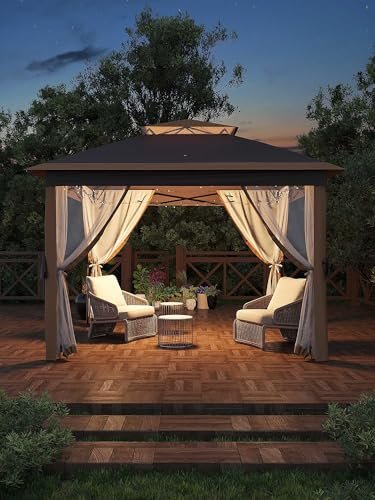 Garveelife 11x11 Pop Up Gazebo Tent with Mosquito Netting, Outdoor Canopy Shelter Easy Setup, Water & UV Resistant - Khaki