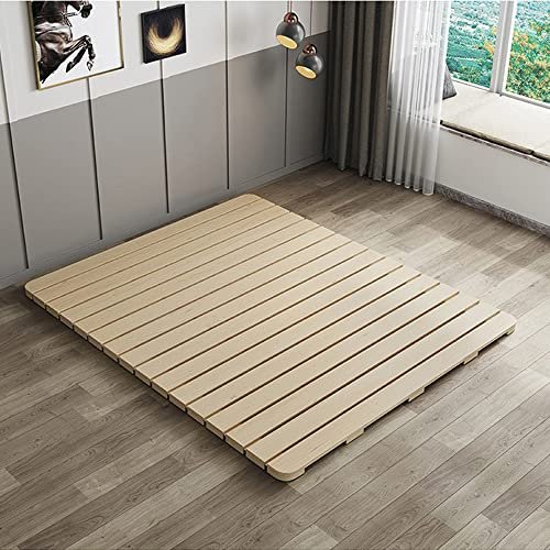 LOBOTOU Floor Bed Frame King Size, Breathable Wooden Bed Plate, Wood Roll-Type Slatted Bed Japanese Futon Mattress, Floor Sleep Bedding (King)