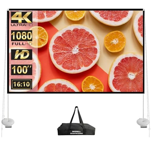Outdoor Projector Screen with Stand 100 Inch: Portable Projection Screen 16:10 4K HD Outdoor Movie Screen with Carry Bag for Home Backyard Theater